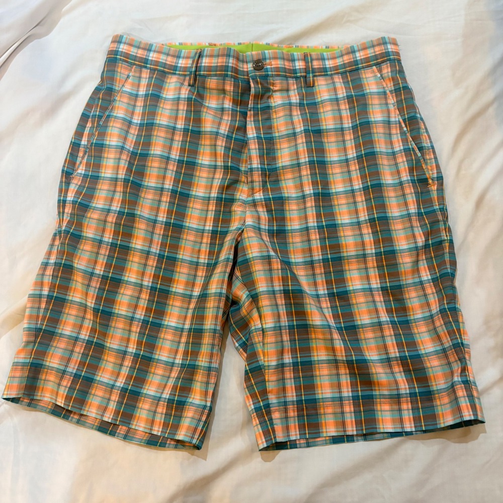 Louis Raphael Golf‎ Mens 32 Plaid Shorts Orange Teal Brown JR01-7302 Performance